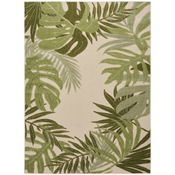 Homeroots 5' X 8' Ivory And Green Palm Leaf Indoor Outdoor Area Rug 548058 - main