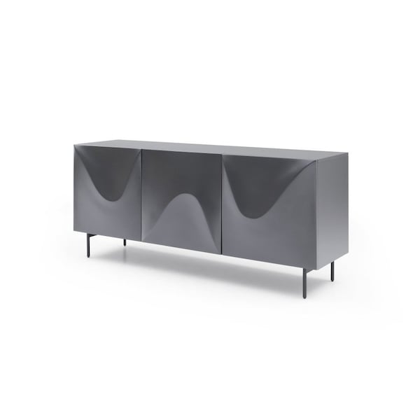 Homeroots 71in Dark Gray Wood Carved Abstract Sideboard With Three Doors 722662 - main