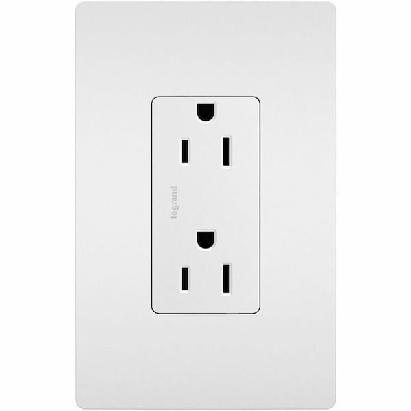 Legrand Straight Blade Receptacle, 5-15R, 15 A, 125V AC, 2 Pole, 3 Wire, Flush Mount, Grounded 885TRW - main