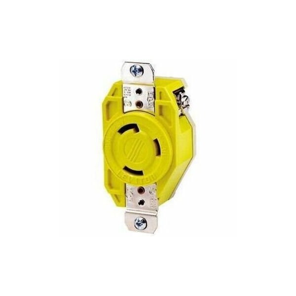 Leviton Flanged Locking Receptacle, L5-30R, 30 A, 125V AC, Single Phase, 2 Pole, Flush Mount, Yellow 26CM-10 - main
