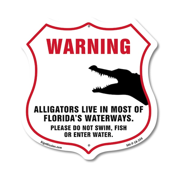 Signmission Alligator Warning Shield Sign Warning Al, 18 Inch X 18 Inch, Plastic Sign SHI-P-18-359 - main