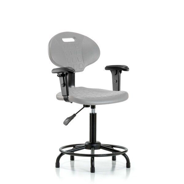 Blue Ridge Ergonomics Poly Chair Round Tube Base-Med Bench Height with Seat Tilt, Adj Arms, &Stationary Glides in Gray Poly PMBCH-RT-T1-A1-RG-GRY - main