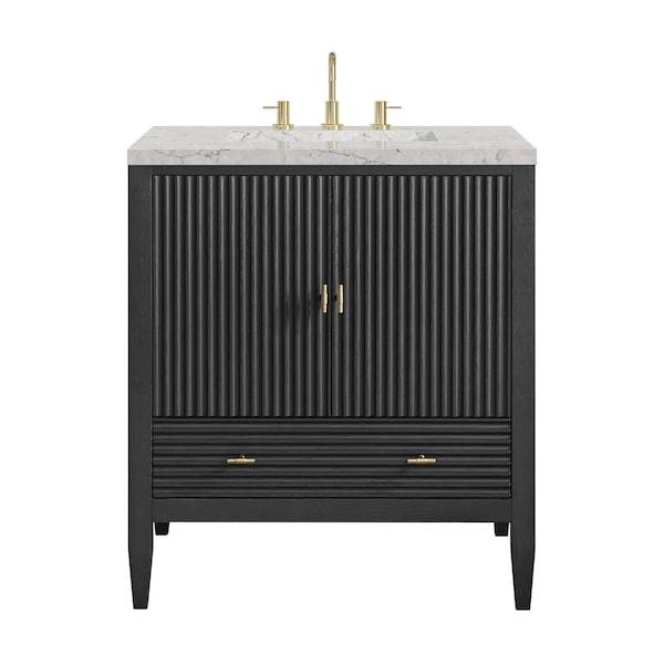 James Martin Vanities Myrrin 30" Single Vanity, Carbon Oak w/ 3 CM Eternal Jasmine Pearl Silestone Top 485-V30-CBO-3EJP - main