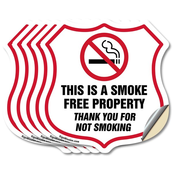 Signmission No Smoking Shield Sign This Is A Smoke F, 6 inch X 6 inch, Vinyl Decal, 5PK SHI-D-5PACK-6-402 - main