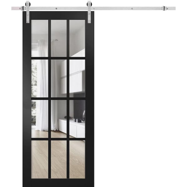 Sartodoors Sturdy Barn Door, Felicia 3355 Matte Black with Clear Glass, 6.6FT Rail Hangers Heavy Hardware Set FELICIA3355BD-S-BLK-32 - main