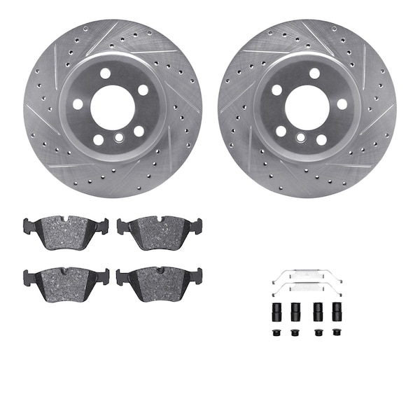Dynamic Friction Co DFC Rotors-Drilled & Slotted-Silver w/ EURO 5000 Ceramic Brake Pads Incl Hdw 7612-31108 - main