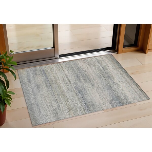 Homeroots 3' X 5' Linen And Beige Abstract Washable Indoor Outdoor Area Rug 631113 - main