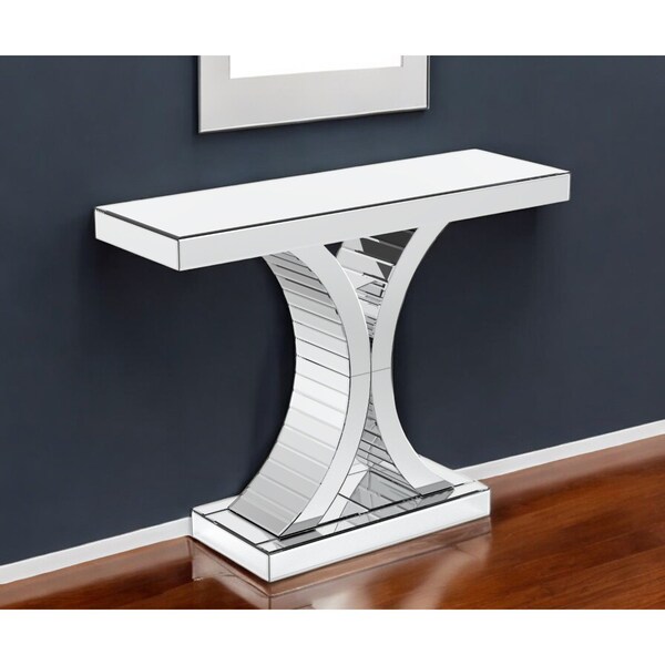 Homeroots 39" Silver Mirrored Glass Pedestal Console Table 568865 - main