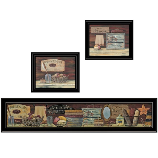 Homeroots Set Of Three COUNTRY BATH II 8 Black Framed Print Bathroom Wall Art, 3PK 405628 - main