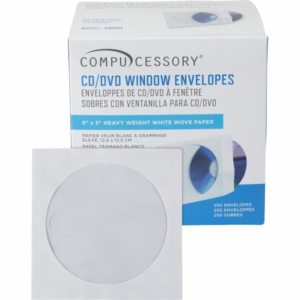 Compucessory CD/DVD Window Envelopes, 26501, 5" X 5", 250/Box, White 26501 - main