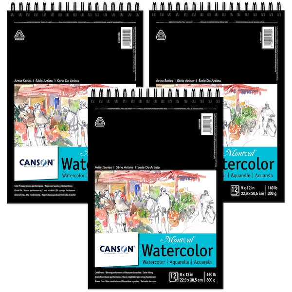 Canson Artist Series Montval Watercolor Pad, Top Wire Binding, 12 Sheet, 9x12 inch, 3PK C100511058 - main