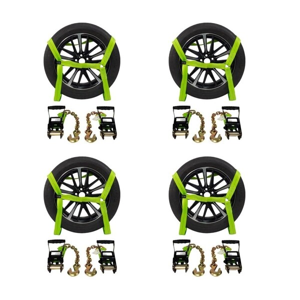 Mytee Products 4Pk Car Tie Down Lasso Straps w/ Chain Anchor & Double Ratchet 3,335# WLL 2in x 10ft TDK-RG-7004 - main