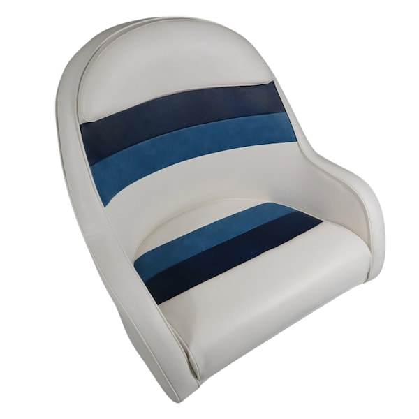 Horizon Mfg Premium Series Pontoon Bucket Style Captain Chair White/Navy/Blue 3006-AADK - main