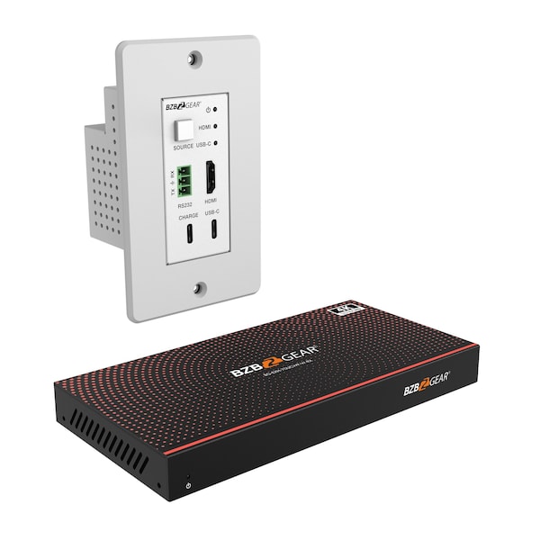 Bzbgear 4K UHD 18Gbps HDBaseT HDMI/USB-C/RS-232 Wall Plate Transmitter and Receiver Kit up to 230ft BG-EXH-70UCWP-W - main