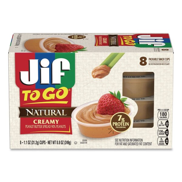 Jif Spreads, Natural Creamy Peanut Butter, 1.1 oz Cup, 8PK SMU99266 - main