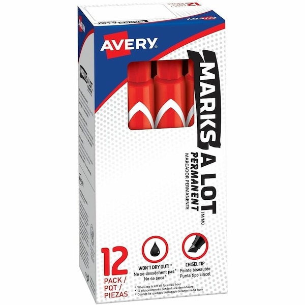 Avery Permanent Marker, Marks-A-Lot, Red, PK12 08887 - main