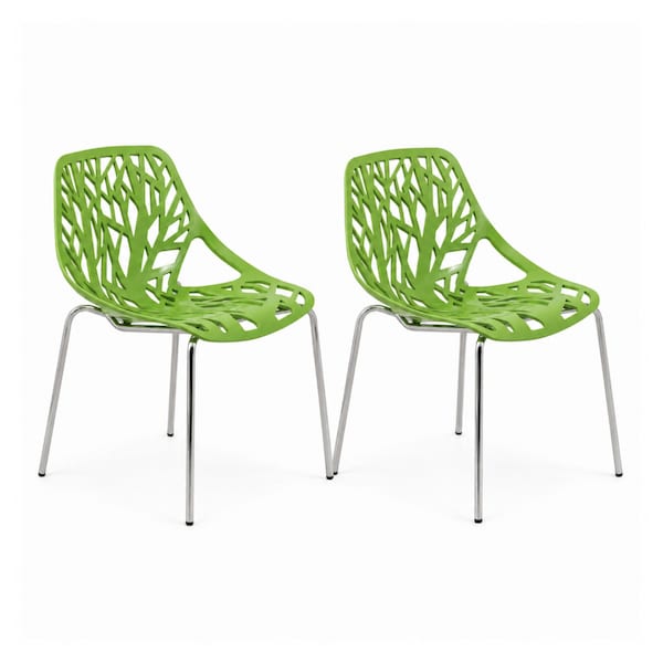 Leisuremod Modern Asbury Dining Chair with Chromed Legs, Green, 2PK AC16G2 - main