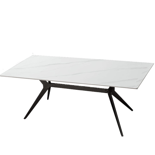 Homeroots 63" White and Black Sintered Stone and Steel Trestle Base Dining Table 543506 - main