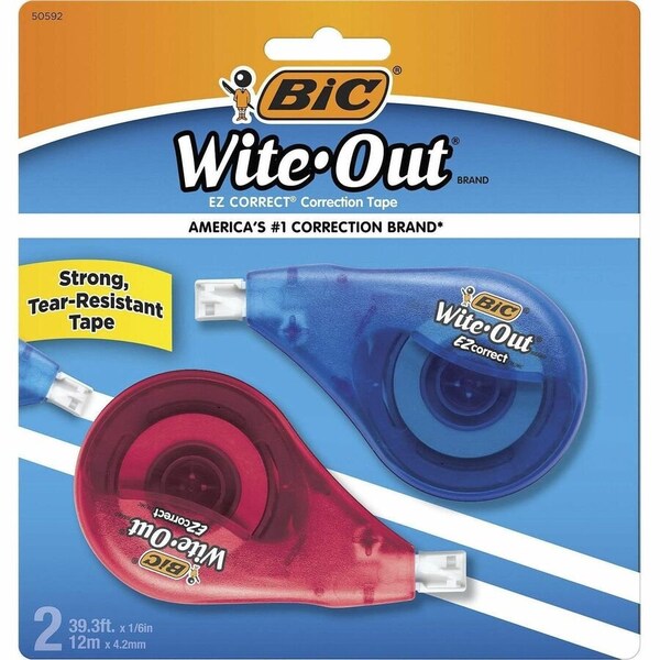 Bic Single Line Correction Tape 1/5" x 39.4' White 2 Pack WOTAPP21 - main