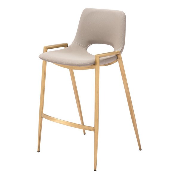 Homeroots Set of Two 26" Beige And Gold Faux Leather And Steel Low Back Counter Height Bar Chairs 555657 - main
