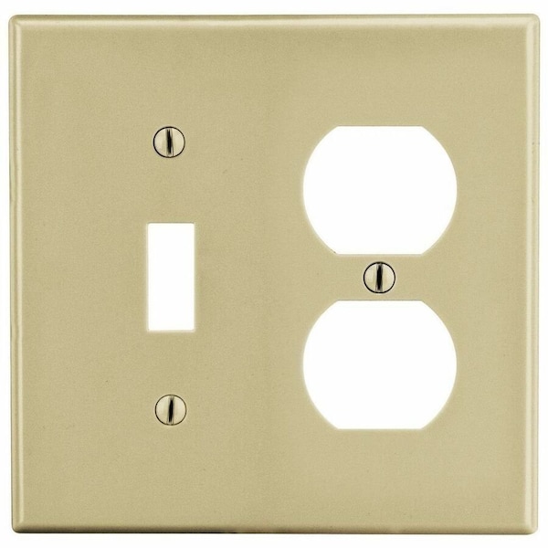 Hubbell Wiring Device-Kellems Wallplate, Mid-Size 2-Gang, 1) Duplex 1) Toggle, Ivory PJ18I - main
