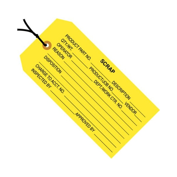 Partners Brand Tag Strung Scrap, 4-3/4"x2-3/8", PK1000, 13 Point Cardstock, 4 3/4" W, Yellow, 1000 PK G20052 - main