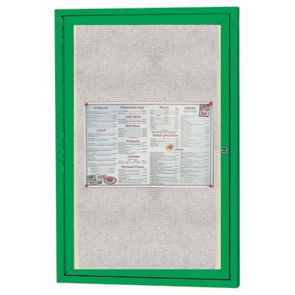 Aarco Outdoor Illuminated Enclosed Bulletin Board w/ Al Frame, Stard Vinyl, Powder Coated Green, 24''Hx18''W ODCC2418RIG - main