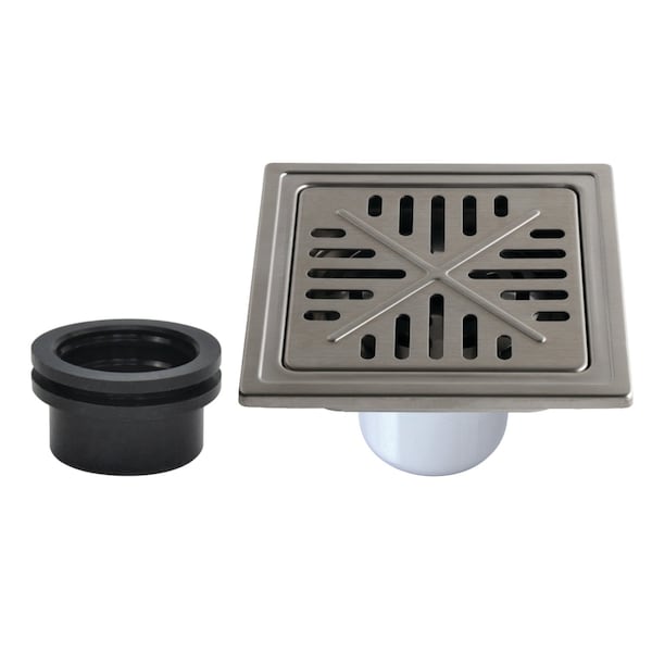 Kingston Brass 6" Stainless Steel Square Shower Drain with Flange and Hair Trap, Brushed Stainless Steel BSF6605SS - main