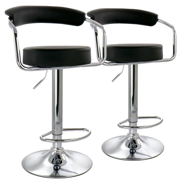 Elama 2 Piece Faux Leather Retro Adjustable Bar Stool in Black with Chrome Handles and Base ELM-709-BLK - main
