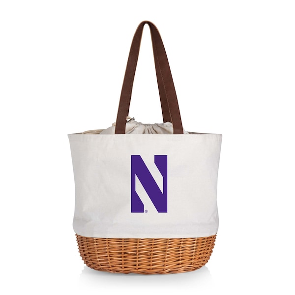 Picnic Time Family Of Brands NCAA Northwestern Wildcats Coronado Canvas and Willow Basket Tote - Picnic Bag 203-00-187-434-0 - main