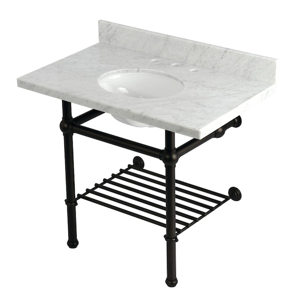Kingston Brass 36-Inch Carrara Marble Console Sink with Brass Legs and Shelf, 8-Inch, 3-Hole KVPB3630MBB5 - main