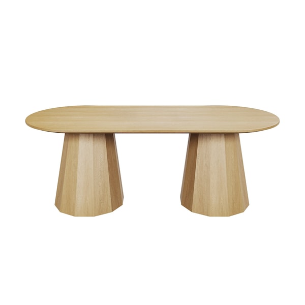 Homeroots 86" Natural Solid Wood Pedestal Base Oval Dining Table 720704 - main