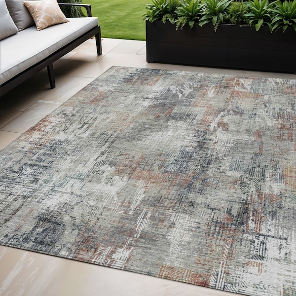 Homeroots 5' X 8' Taupe Gray And Copper Abstract Washable Indoor Outdoor Area Rug 583179 - main
