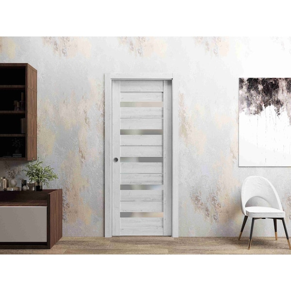 Sartodoors Slab Barn Door Panel 36 x 96in, Nordic White W/ Frosted Glass, Pocket Closet Sliding QUADRO4445S-NOR-3696 - main