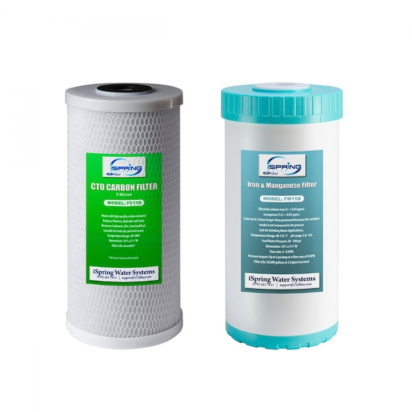 Ispring Whole House 4.5"x10" Water Filtration CTO Carbon Block and Iron and Manganese Reducing Water Filter F2WGB21BM - main