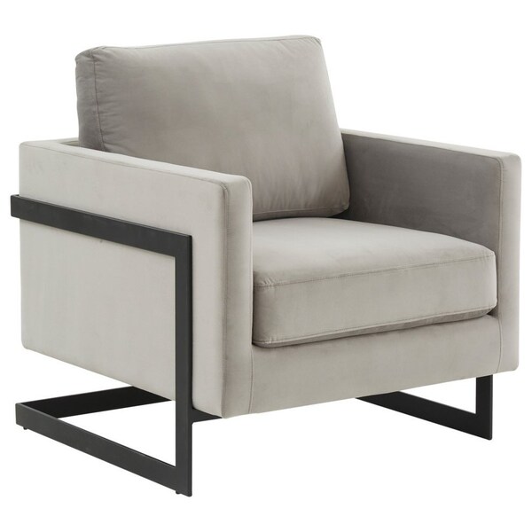 Leisuremod Lincoln Velvet Accent Armchair with Black Frame, Light Grey LAB31LGR - main