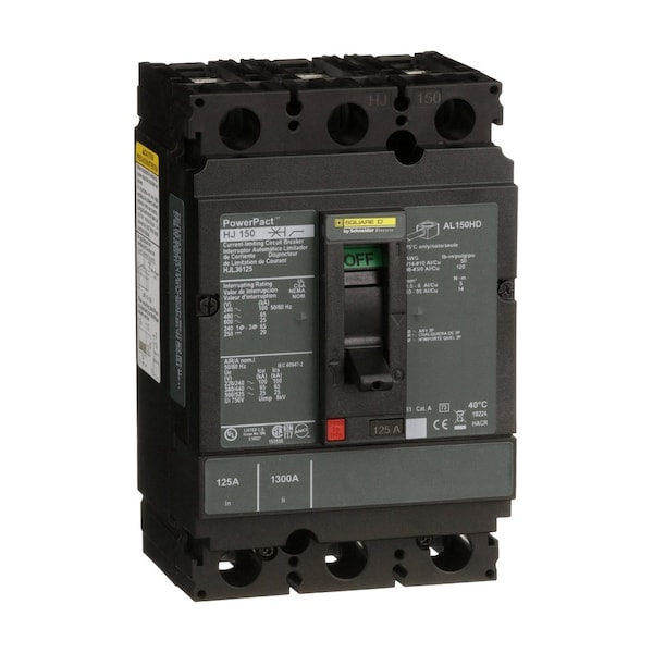 Square D Molded Case Circuit Breaker, POWERPACT H Series, 125A, 3 Pole, 600V AC, 100kA at 240VAC HJL36125 - main