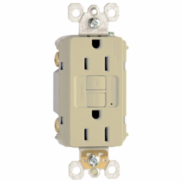 Legrand Pass & Seymour radiant Series GFCI Duplex Receptacle, Nylon, Ivory, 2-Pole, 15 A, 125 VAC, PK3 1597I3PKCC4 - main