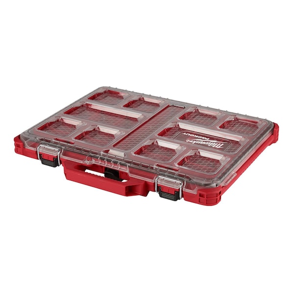 Milwaukee Tool 10 Compartments PACKOUT Tool Case, 16-3/8 in W x 16-1/4 in D x 2-1/2 in H, Red 48-22-8431 - main