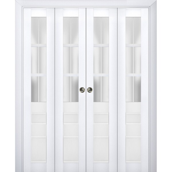Sartodoors Sliding Closet Double Bi-fold Doors White Solid Core Modern Interior VEREGIO7339DBF-WS-96 x 84 (4* 24x84) - main