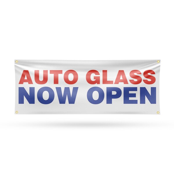 Signmission Auto Glass Now Open, 18 Inch x 48 Inch, Vinyl Banner B-30469 - main
