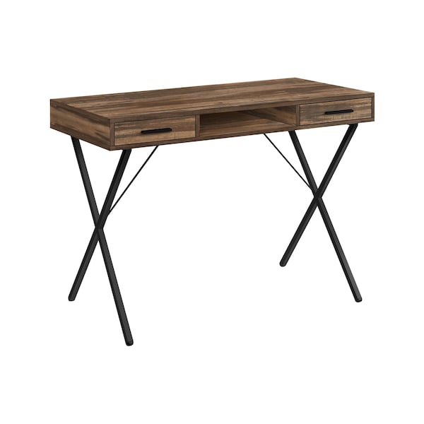 Homeroots 42" Brown and Black Wood and Metal x-Shape Computer Desk With Two Drawers 489885 - main