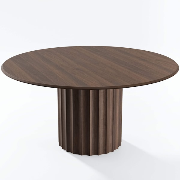Homeroots 60" Brown Wood Pedestal Base Round Top Dining Table 720947 - main