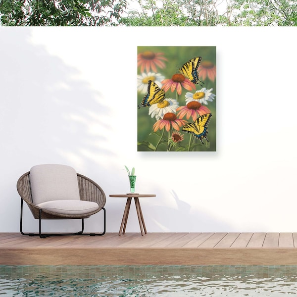 Trademark Fine Art Outdoor Canvas Art Jeff Hoff 'Yellow Tiger Swallowtails' Wall Art for Patios, or Gardens GRL01690-OC2432WR - main