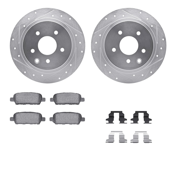 Dynamic Friction Co DFC Rotors-Drilled & Slotted-Silver w/ EURO 5000 Ceramic Brake Pads Incl Hdw 7612-67001 - main