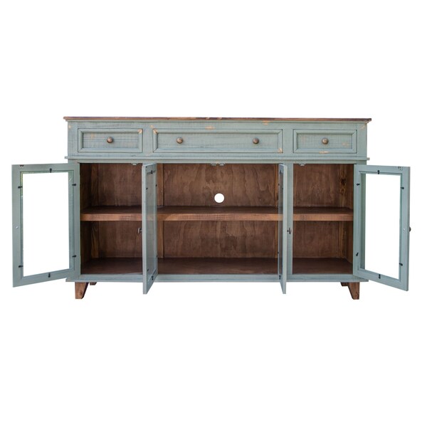 Homeroots 70" Green Solid and Manufactured Wood Distressed Credenza 527106 - main