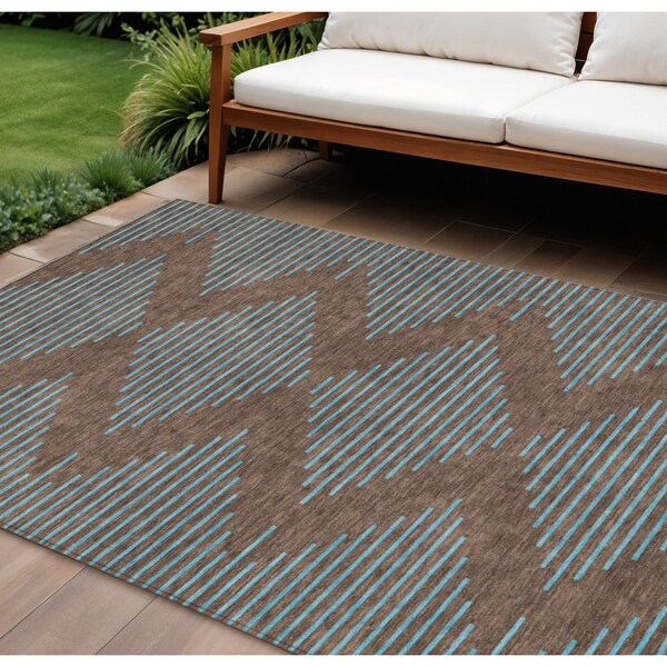 Homeroots 8' X 10' Brown And Aqua Geometric Washable Indoor Outdoor Area Rug 598731 - main