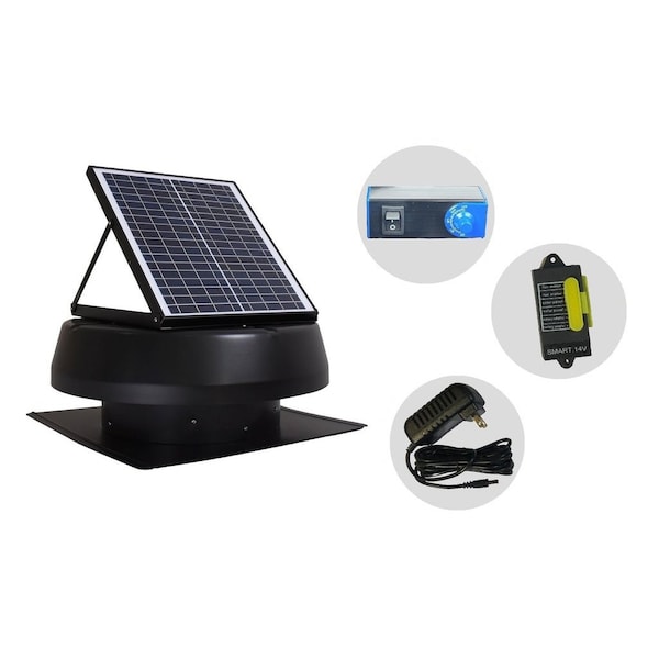 Iliving Black 14 in. HYBRID Smart Exhaust Solar Roof Attic Exhaust Fan, Cools up to 2000 sq ft. ILG8SF301A - main