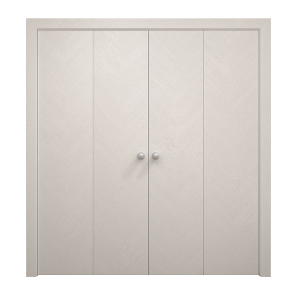 Sartodoors Sliding Closet Double Bi-fold Doors 96 x 96 inches, Ego 5005 Painted White Oak, Sturdy Tracks Mold EGO5005DBF-PWO-96x96 (4* 24x96) - main