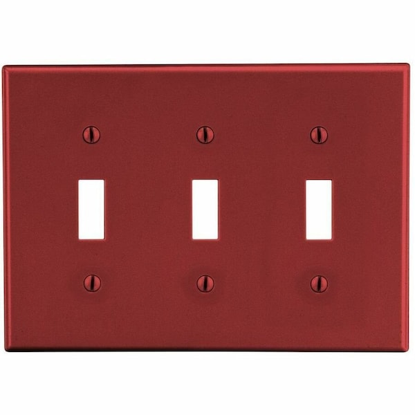 Hubbell Wiring Device-Kellems Toggle Switch Wall Plate, Number of Gangs: 3 Plastic, Satin Finish, Red PJ3R - main